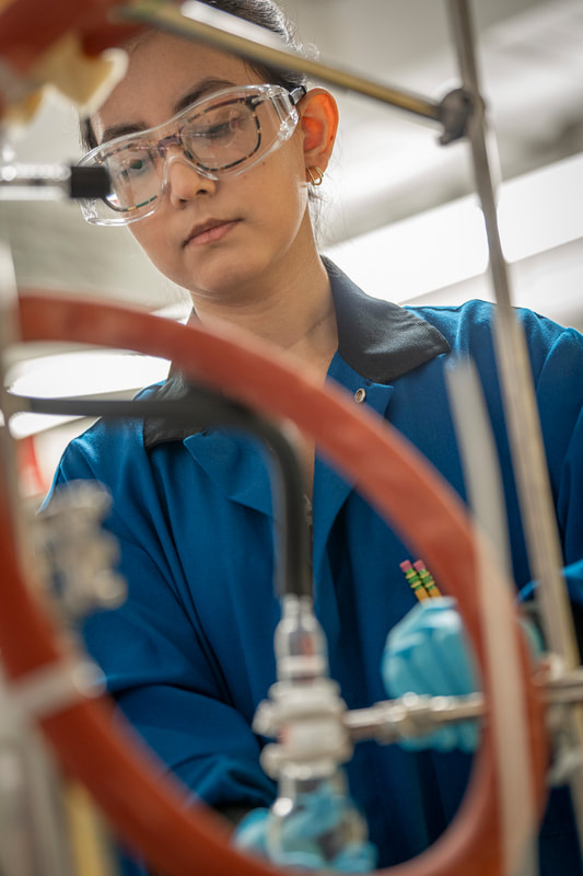 Lab member working at the bench