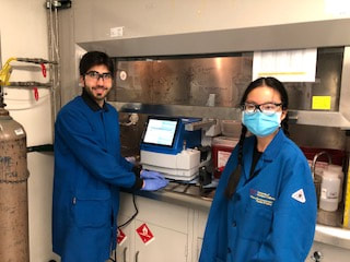 Lab member working at the bench