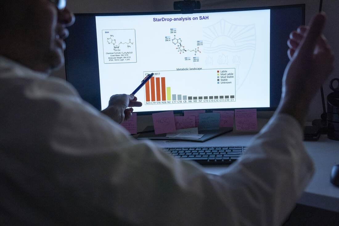 Lab member working at the bench